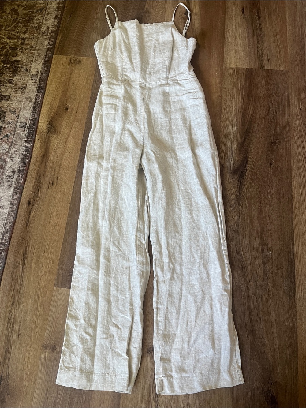 Light Khaki Linen Spaghetti-Strap Jumpsuit